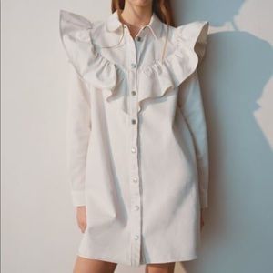 ZARA Ruffle Denim Dress Size S